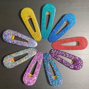 Handmade Resin Glitter Hair Clips- Set of 9.